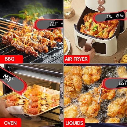 Instant Read Meat Thermometer Digital with IP67 Waterproof, Digital Meat Thermometer with 180° Foldaway Probe, Food Thermometer for Cooking, Oven, Grill,Candy,BBQ