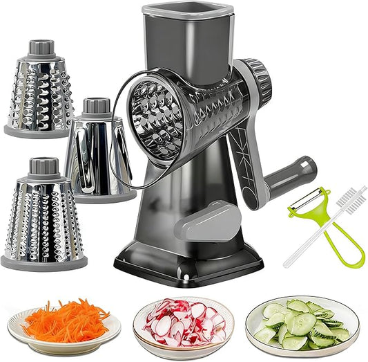 Dachenus Cheese Grater Rotary Cheese Grater,Versatile Cheese Shredder,Blades for Shredding, Grating, Slicing,Cheese Shredder with Suction Base and Cleaning Brush Kitchen Gift (gray)