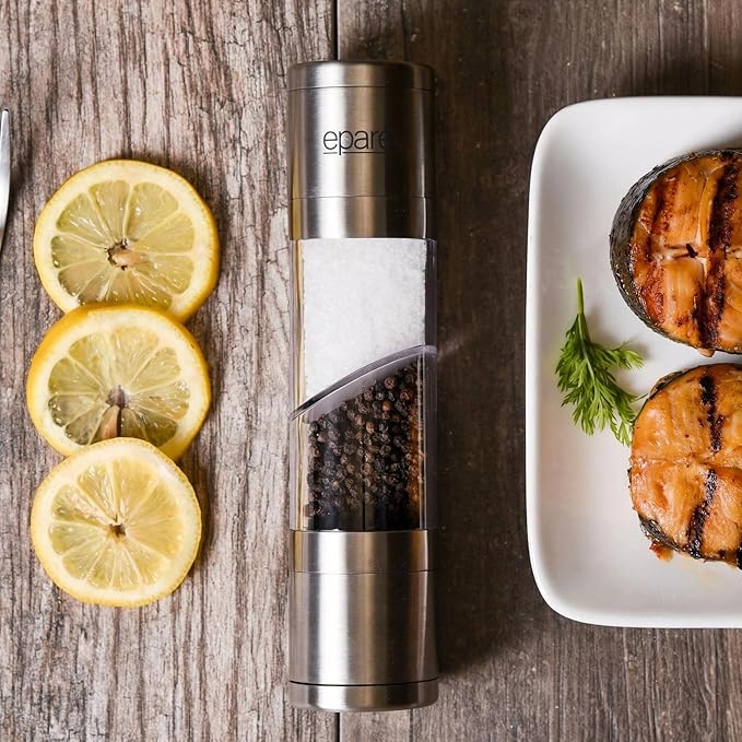 Eparé Salt and Pepper Grinder in One – 2 in 1 Salt and Pepper Grinder Combo for Kitchen Use – Manual Stainless Steel Himalayan Salt Grinder Refillable All-in-One - Image 9