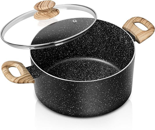 MICHELANGELO Stock Pot with Lid, 5 Quart Cooking Pot Nonstick, Granite Soup Pots with Lid, Induction Pot with Stay-cool Handle, 5 Qt Stockpot Non Stick Pots Black by Michelangelo