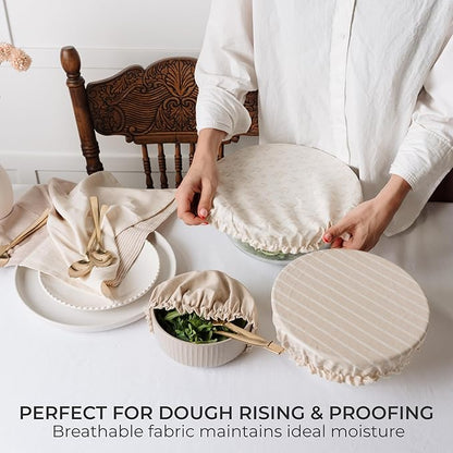 Beautiful Linen Cotton Blend Bowl Covers for Bread Proofing - Reusable Set of 3 in Varying Sizes Easily Fit Your Bowls 7" to 13" - Durable Fabric Covers, Ideal Sourdough Bread Baking Accessories - Image 3
