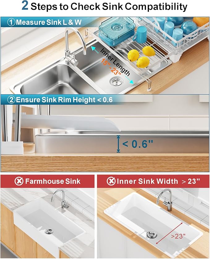 GSlife Large 2 Tier Dish Drying Rack, Expandable Heavy-Duty Dish Rack for Kitchen Counter, Rust-Resistant Dish Drainer with Utensil & Cup Holder, Auto-Drain, 16.9" W x 14.4"-22.4" L, White - Image 8