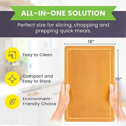 Bamboo Cutting Board – 15 Inch Wood Cutting Boards for Kitchen with Glue-Free Surface™ & Juice Groove – Non-Toxic, FSC-Certified, Durable Wooden Chopping Board - Rectangle - Image 2
