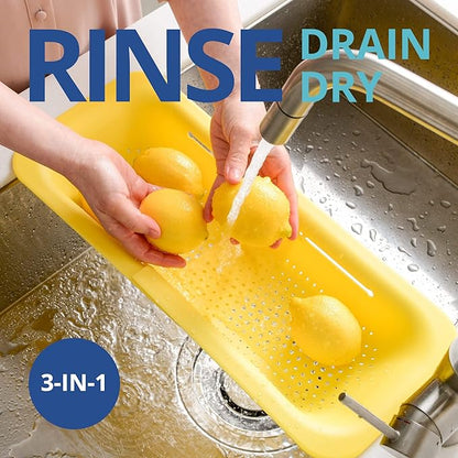 BLUE GINKGO Over the Sink Colander Strainer Basket - Wash Vegetables and Fruits, Drain Cooked Pasta and Dry Dishes - Extendable - New Home Kitchen Essentials (Yellow, 1 Pack) - Image 3