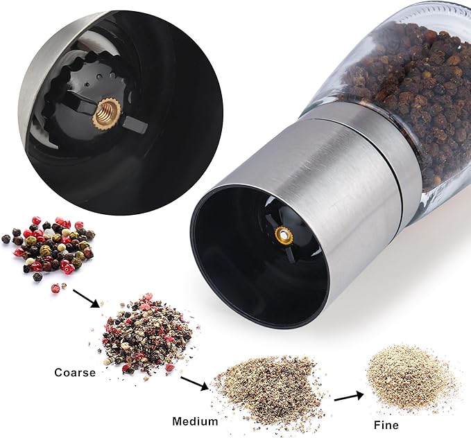 Gulex® Pepper Grinder Pepper Mill, Salt Grinder Refillable,(Single Package) Adjustable Coarseness Black Pepper Grinder, Stainless Steel Sea Salt Shaker with Ceramic Rotor (1 pack) (1 Pack Model 2) - Image 5