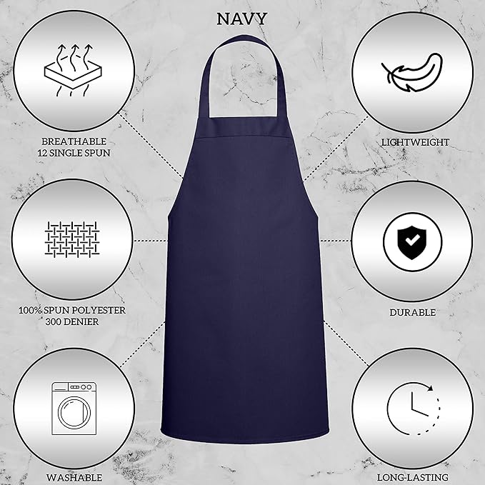 GREEN LIFESTYLE 120 Pack Professional Chef Apron– Grilling Aprons for Men, Waterproof Cooking Apron for BBQ, Work or Restaurant Use, Kitchen Aprons for Women – Navy Blue, No Pockets - Image 3