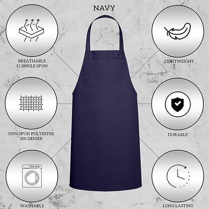 GREEN LIFESTYLE 120 Pack Professional Chef Apron– Grilling Aprons for Men, Waterproof Cooking Apron for BBQ, Work or Restaurant Use, Kitchen Aprons for Women – Navy Blue, No Pockets - Image 3
