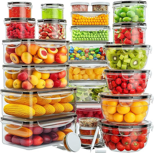 52 PCS Food Storage Containers with Lids Airtight (26 Lids & 26 Containers)- Reusable Plastic Leakproof Meal-Prep Container for Kitchen Storage Organization Microwave/Dishwasher Safe with Labels & Pen by JSCARES
