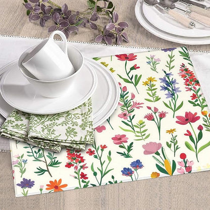 Watercolor Wildflower Dish Drying Mat for Kitchen Counter, 16"x18" Microfiber Absorbent Fast Dry Mat, 2Pcs Dish Mat Faucet Mats Sets, Large Drying Kitchen Mat Kitchen Drying Pad Coffee Bar Decor Gifts