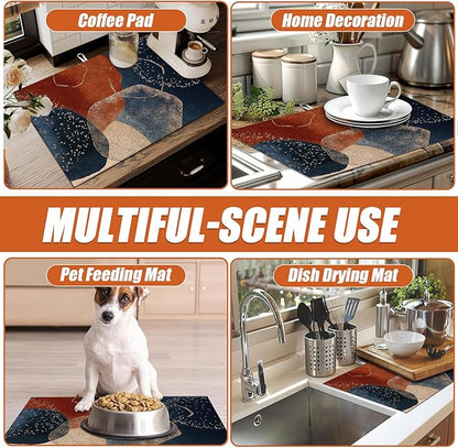 Abstract Stones Art Dish Drying Mat for Kitchen Counter Microfiber Absorbent Dish Kitchen Drying Mat Draining Reusable Washable for Dishes/Utensils/Counterto