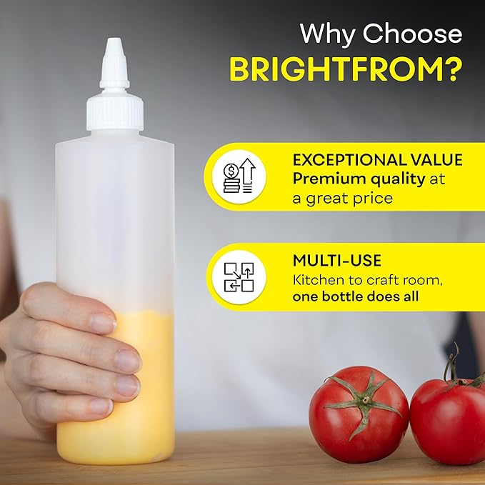 BRIGHTFROM Condiment Squeeze Bottles, 16 OZ Empty Squirt Bottle with Twist Top Cap, Leak Proof - Great for Ketchup, Mustard, Syrup, Sauces, Dressing, Oil, Arts and Crafts, BPA FREE Plastic - 2 PACK - Image 6