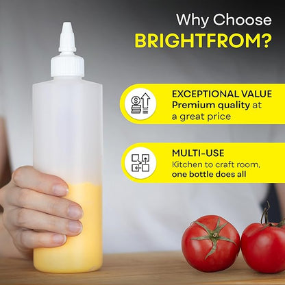 BRIGHTFROM Condiment Squeeze Bottles, 16 OZ Empty Squirt Bottle with Twist Top Cap, Leak Proof - Great for Ketchup, Mustard, Syrup, Sauces, Dressing, Oil, Arts and Crafts, BPA FREE Plastic - 2 PACK - Image 6