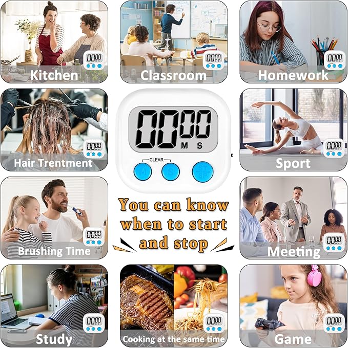 ZILLEEN 12 Pack Kitchen Timers for Cooking Digital Classroom Timers for Teachers Kids White Blue Green - Image 5
