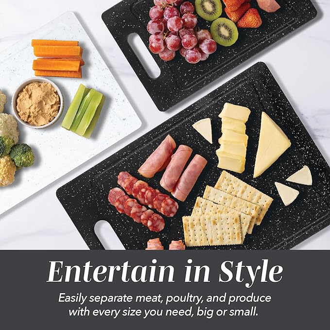 COOK WITH COLOR Non-Slip Cutting Board Set – Kitchen Essentials with Easy Grip Handle for Meat, Veggies, and Fruits, 3 Cutting Boards, Black/White - Image 6