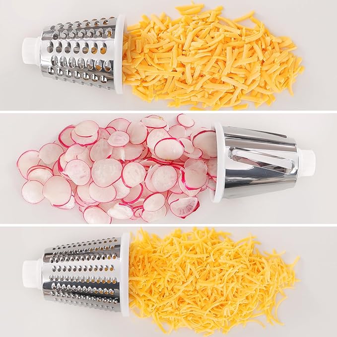 Cheese Grater Cheese Shredder with 3 Interchangeable Blades, Rotary Cheese Grater Manual Vegetable Slicer with Non-slip Suction Base Peanut Nuts Grinder Vegetable Shredder White - Image 5