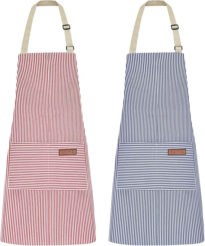 2Pack Adjustable Kitchen Apron for Women Men with 2 Pockets，Cotton-Polyester Blend Bib Aprons for Cooking,Baking by ZAIORD