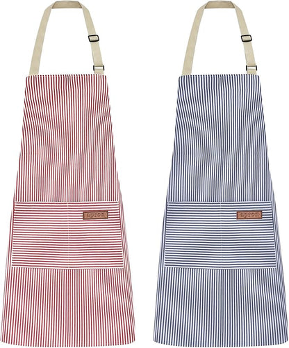 2Pack Adjustable Kitchen Apron for Women Men with 2 Pockets，Cotton-Polyester Blend Bib Aprons for Cooking,Baking by ZAIORD