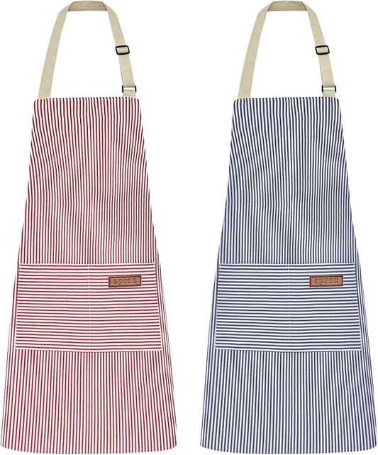 2Pack Adjustable Kitchen Apron for Women Men with 2 Pockets，Cotton-Polyester Blend Bib Aprons for Cooking,Baking by ZAIORD
