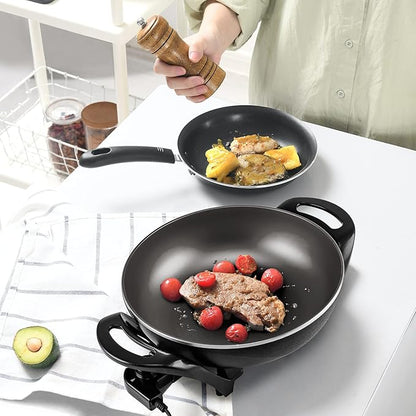 OVENTE Electric Wok with Nonstick Coating, 13 Inch Family-Sized Skillet, 1400W Power, Adjustable Temperature, Tempered Glass Lid, Cool Touch Handles and Easy to Clean Frying Surface, Black SK3113B - Image 9