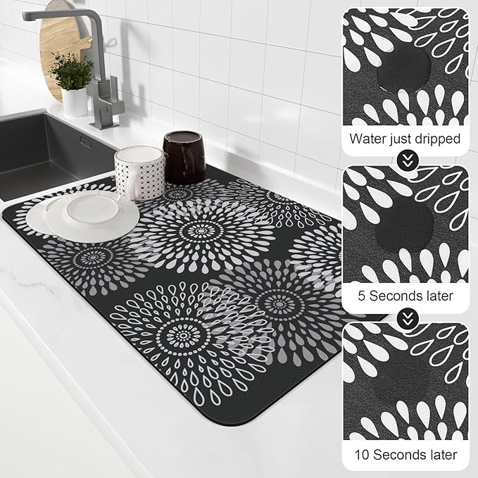 LuxStep Dish Drying Mat Super Absorbent Kitchen Counter Mat Rubber Backing Draining Mat Easy to Clean Kitchen Accessories Dish Rack Pad for Dishes, Utensils, Countertops, Sinks 16" x 24" Black - Image 4