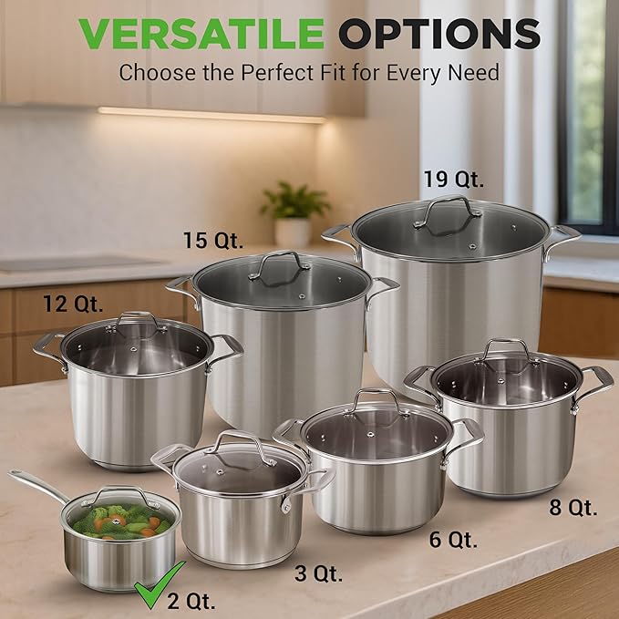 NutriChef 2 Quart Stainless Steel Saucepan with Lid - Heavy Duty Pot with Ergonomic Handles, For All Cooktops - Image 2