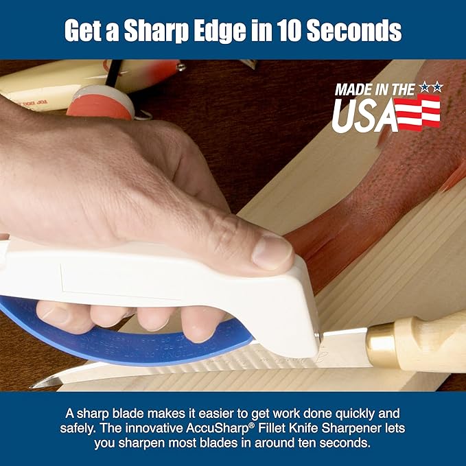 AccuSharp Knife & Tool Sharpener, Restores, Hones & Sharpens Straight & Serrated Knives, Hand-Held Tungsten Carbide Sharpening Tool, White & Blue, 1 Pack - Image 5