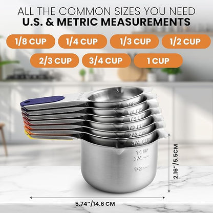 Spring Chef Magnetic Stainless Steel Measuring Cups, Patented, Kitchen Tools with Easy to Read Markings for Measuring Dry or Liquid Ingredients, Set of 7, Mountain Sunrise - Image 3