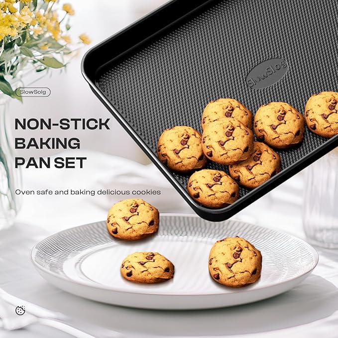 Nonstick Baking Pans Set, 8-Piece Stackable Bakeware Sets, Non-Toxic Oven Pan Set, Includes Baking Sheet, Cake Pan, Muffin Pan, Loaf Pan, Square Pan, Cookie Sheet & Roasting Pan, Black - Image 5