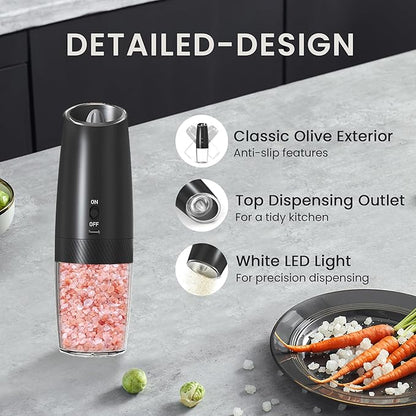 Rechargeable Salt And Pepper Grinder Set with LED Light, Automatic Electric Gravity Salt And Pepper Shakers Set, No Battery Needed, Adjustable Roughness, 2 Pack (Black&Black) - Image 5