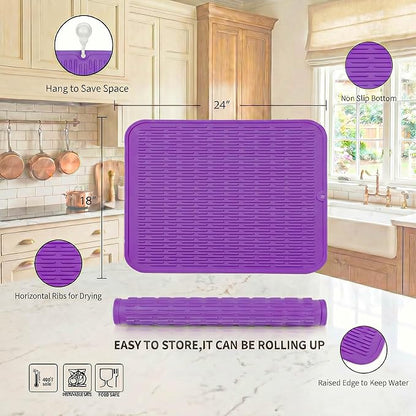 MicoYang Silicone Dish Drying Mat for Multiple Usage,Easy clean,Eco-friendly,Heat-resistant Silicone Mat for Kitchen Counter or Sink,Refrigerator or Drawer Liner Purple 2XL 24 inches x 18 inches - Image 2