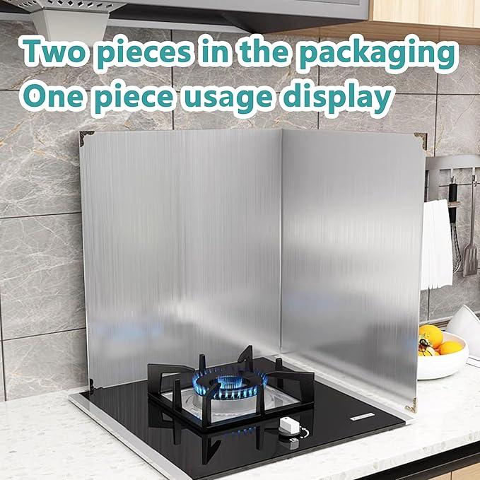 Grease Stove Splash Guard for Cooking | 2 Sided Kitchen Stove Splatter Guard Backsplash Back Splash Protector for Wall, Foldable Stainless Steel,15.7” X 15.7” X 15.7” Per Piece, 2 Pcs In Package - Image 6