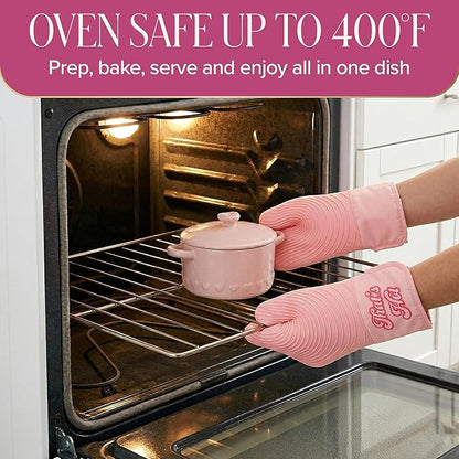 Paris Hilton Iconic Ceramic Stoneware Casserole Dish With Lid, Oven Safe Up To 450°F, Dishwasher & Microwave Safe, 28oz, Pink with Embossed Heart Design - Image 8