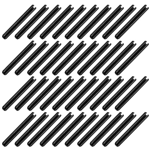 MECCANIXITY 60Pcs Slotted Split Roll Pins 4/25 Inch(4mm) Dia. 1-3/5 Inch(40mm) Length 65Mn Steel Spring Tension Expansion Dowels for Secure Fastening, Black