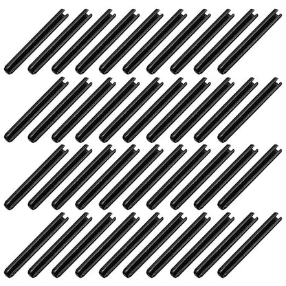 MECCANIXITY 60Pcs Slotted Split Roll Pins 4/25 Inch(4mm) Dia. 1-3/5 Inch(40mm) Length 65Mn Steel Spring Tension Expansion Dowels for Secure Fastening, Black