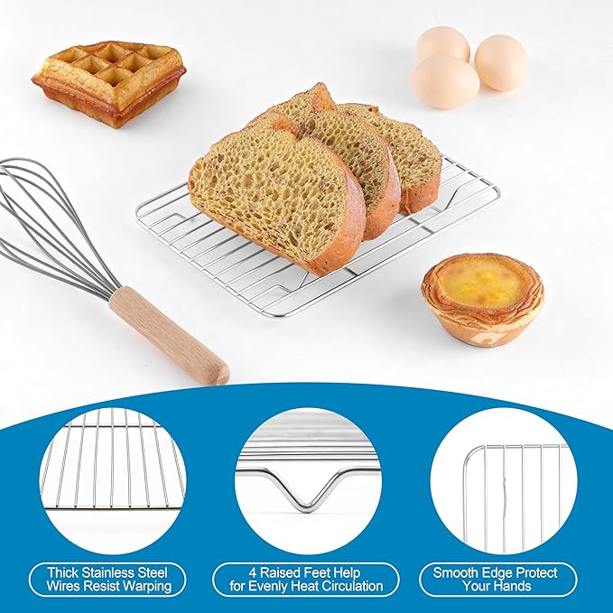 Herogo Baking Sheet with Wire Rack Set(2 Pans + 2 Racks), 9.2'' x 7'' x 1'' Stainless Steel Cookie Sheet Bakeware Set for Oven, Non Toxic & Heavy Duty & Easy Clean- Small