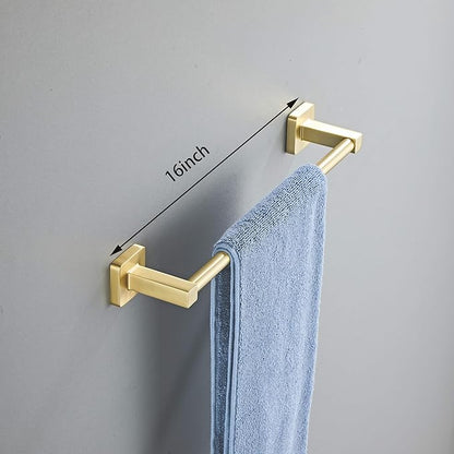 Brusehd Light Gold Bathroom Hardware Set 4 Pieces,Towel Bar Set Stainless Steel Wall Mounted, Includes 16In Hand Towel Bar, Towel Ring, Robe Towel Hooks,Toilet Paper Holder, Bathroom Towel Rack Set… - Image 2