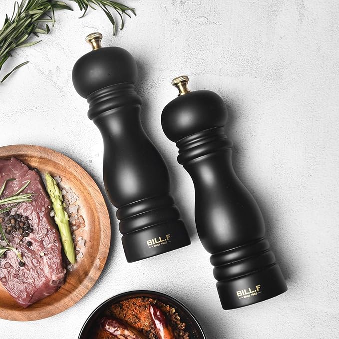 BILL.F Salt and Pepper Grinder Wooden Pepper Mill Grinder Salt Pepper Shakers Set of 2 with Adjustable Ceramic Rotor- 7 Inch - Image 3