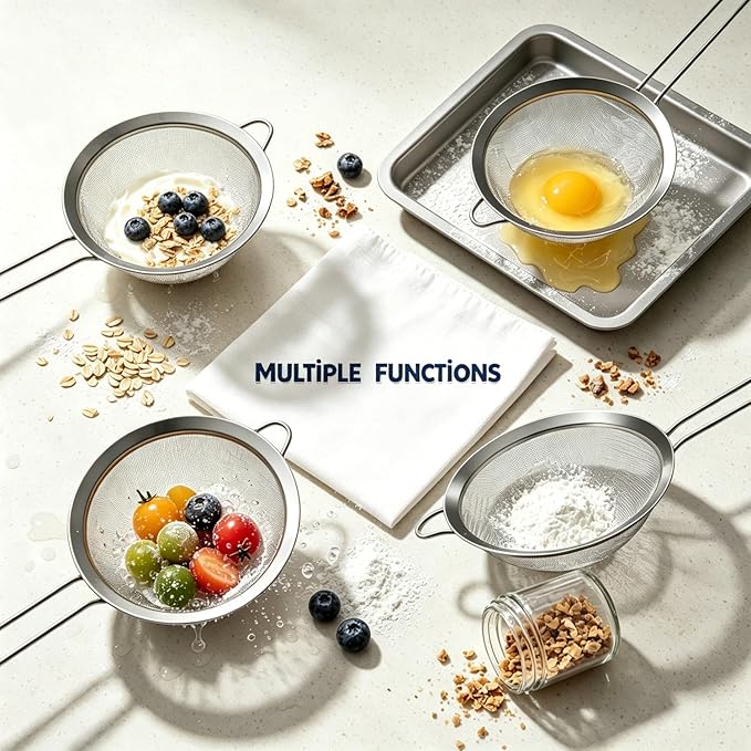 Anaeat Fine Mesh Strainers - Premium Stainless Steel Colander Sieve Sifters, with Durable Mesh and Sturdy Handle, Excellent for Sifting Dry ingredients, Flour, Pastas, Rice, Tea (6.3"）