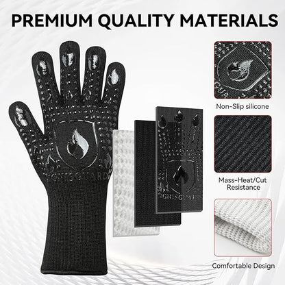 BBQ & Grill Gloves, Oven Gloves, 1472°F Silicone Oven Mitts Heat Resistant Grilling Gloves Fireproof Non-Slip for Barbecue Cooking Baking Smoking, 1-Pair Black（L）