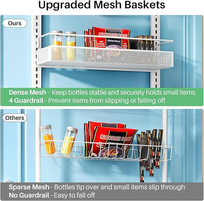SNTD 8 Tiers Over the Door Organizer - Height Adjustable Pantry Organizers and Storage with Dense Mesh Baskets, Anti-Swing Hanging Door Spice Rack for Kitchen Bathroom (White, 17" W x 6" D x 69" H) - Image 4