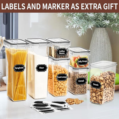 PRAKI Airtight Food Storage Containers Set with Lids - 24 PCS, BPA Free Kitchen and Pantry Organization, Plastic Leak-proof Canisters for Cereal Flour & Sugar - Labels & Marker(Grey) - Image 6