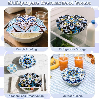 5-Size Reusable Beeswax Bowl Covers for Bread Proofing, Cotton Cloth Flexible Beeswax Wraps for Food Storage(Moroccan Style) - Image 5