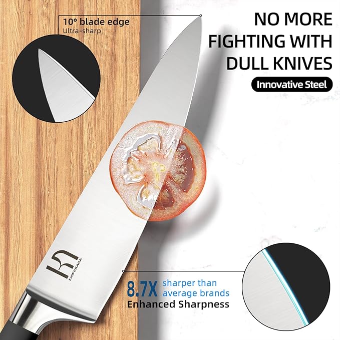 KnifeSaga Knife Set, 15 Pcs Kitchen Knife Block Sets with Sharpener, Japanese High Carbon Stainless Steel Set of Knives, Premium Razor Sharp Black Knives Set with Block for Kitchen, Ergonomic Handle - Image 3