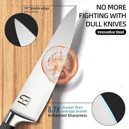 KnifeSaga Knife Set, 15 Pcs Kitchen Knife Block Sets with Sharpener, Japanese High Carbon Stainless Steel Set of Knives, Premium Razor Sharp Black Knives Set with Block for Kitchen, Ergonomic Handle - Image 3