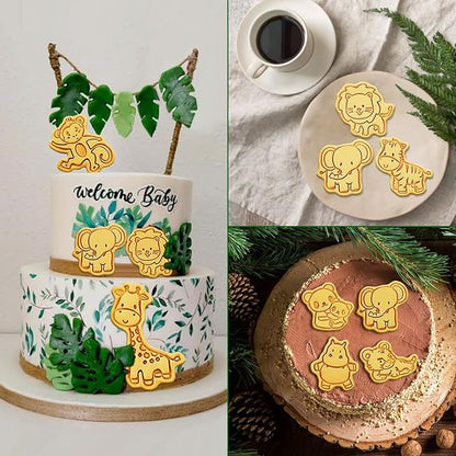 Animal Cookie Cutters With Plunger Stamps Set,8 Piece 3D Animal Embossing Cutters For Biscuit Fondant Cheese Baking Molds
