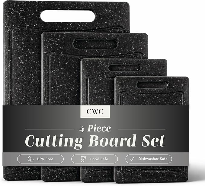COOK WITH COLOR Non-Slip Cutting Board Set – Kitchen Essentials with Easy Grip Handle for Meat, Veggies, and Fruits, 4 Cutting Boards, Black by CookwithColor