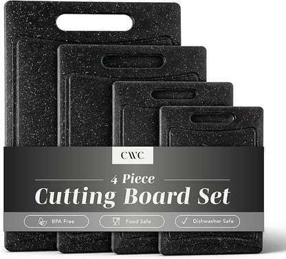 COOK WITH COLOR Non-Slip Cutting Board Set – Kitchen Essentials with Easy Grip Handle for Meat, Veggies, and Fruits, 4 Cutting Boards, Black by CookwithColor