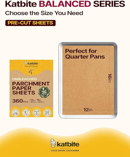 Katbite Parchment Paper Sheets 360 PCS, 12x16 Inches Precut Unbleached Baking Parchment, Non-stick, Non-toxic, Heavy Duty Flat Baking Paper for Oven, Cooking, Grilling, Air Fryer and Steaming - Image 2