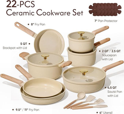 CAROTE 22Pcs Pots and Pans Set Non stick, Ceramic Cookware Set, Non-toxic Kitchen Cooking Set, PFAS and PFOA Free - Image 2