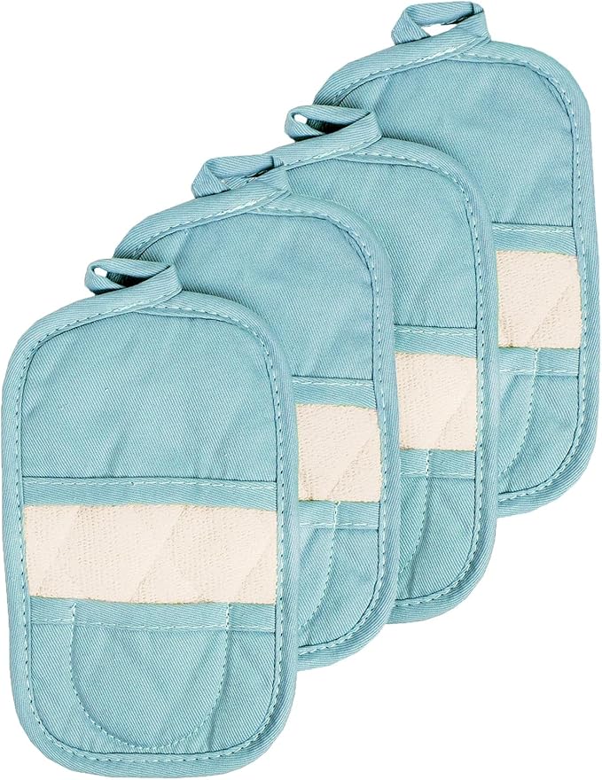 RITZ Premium Pot Holders & Heating Pads (4-Pack), 8.5" x 5.5", Heat Resistant, 100% Cotton Terry-Looped Pocket, Kitchen and Barbeque, Dew by Ritz+Foodservice